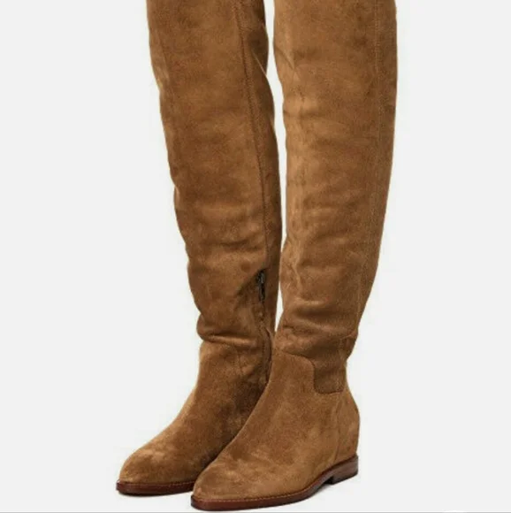 Ash Jess Tall Suede Over the Knee Hidden Wedge Boots Russet Brown -6 - Picture 1 of 6